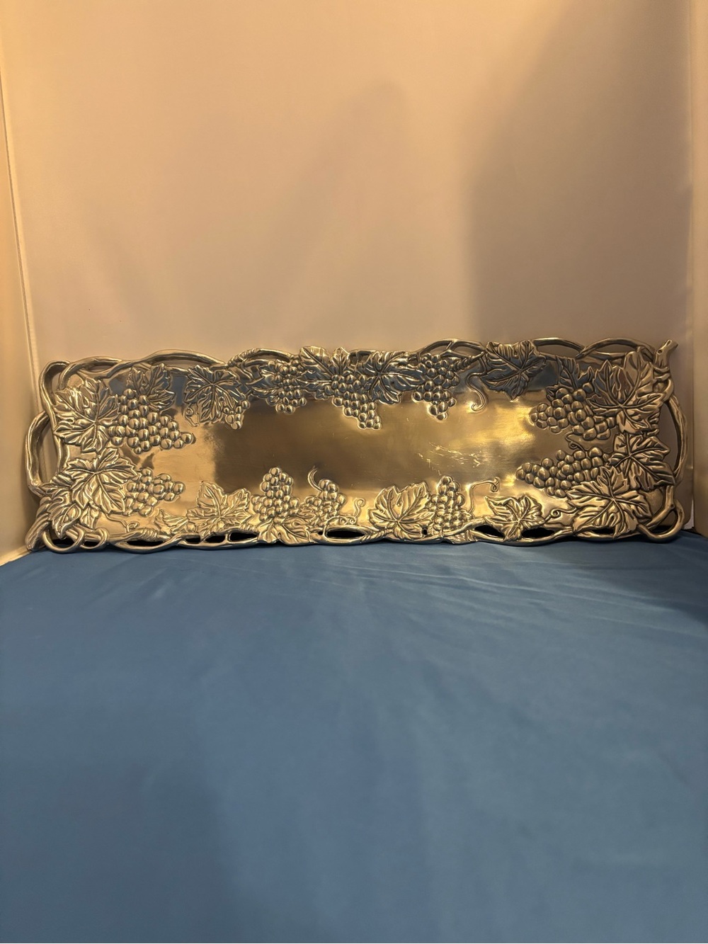 Vintage Arthur Court rectangular serving tray with a grape and vine motif.